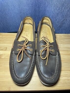 Share Sperry Gold Cup Authentic Original 2-Eye Boat Shoes Brown Leather Sz 11.5M